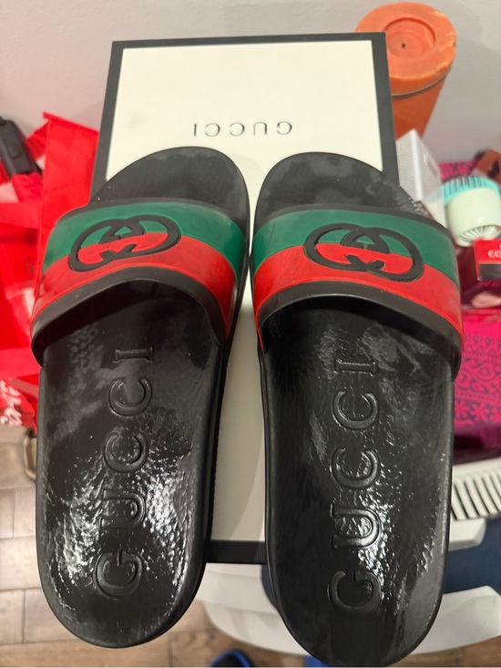 Gucci Other - Gucci Black Slides with Red and Green Stripes